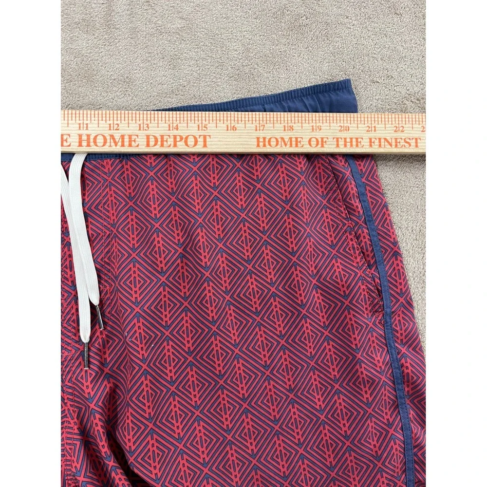 Fair Harbor Swim Trunks Shorts XL Red Geometric Pattern Recycled Polyester Blend